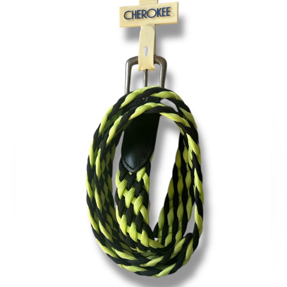 Cherokee Neon Yellow & Black Fabric Olefin Braided Belt NWT